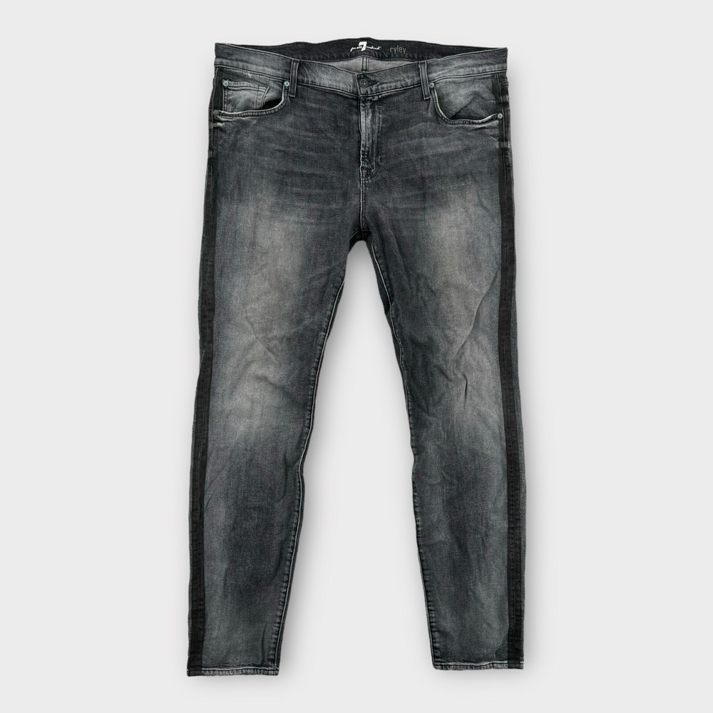 7 For All Mankind Ryley Jeans Mens 40x34 True Skinny Washed Black Side Stripe